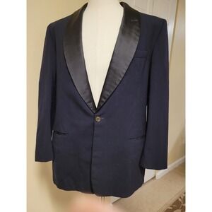 Vintage After Six Rudofker Navy Tuxedo 50s Jacket Satin Peak Lapel Union Made